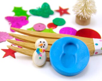 Polymer Clay Mold // Flexible Silicone Dollhouse Cookie Mold // Snowman, Large Size for 1:6 Scale and Food Jewelry Projects