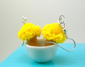 Ice Cream Earrings in Lemon Yellow // Food Jewelry // MADE TO ORDER // Miniature Food Earrings