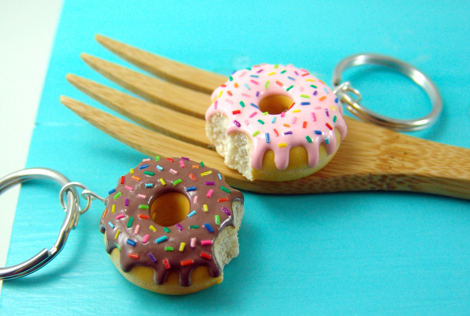 Donut Keychain With Rainbow Sprinkles // Food Keychain // MADE Etsy