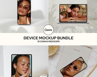 Aesthetic CANVA Device Mockups, Digital Product Mockups, MacBook Mockup, iPhone Mockup, iPad Mockup, Laptop, Tablet, Mockup Bundle, NINA