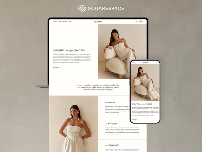Squarespace Template for Photographers, Coaches, Marketing Agencies | Portfolio & Blog Design | Luxury Website Theme