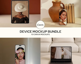 Aesthetic CANVA Device Mockups, Digital Product Mockups, MacBook Mockup, iPhone Mockup, iPad Mockup, Laptop, Tablet, Mockup Bundle, JUNE