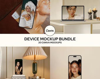 Aesthetic CANVA Device Mockups, Digital Product Mockups, MacBook Mockup, iPhone Mockup, iPad Mockup, Laptop, Tablet, Mockup Bundle, MAEVE