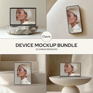 Aesthetic CANVA Device Mockups, Digital Product Mockups, MacBook Mockup, iPhone Mockup, iPad Mockup, Laptop, Tablet, Mockup Bundle, CREMA