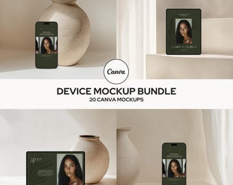 Aesthetic CANVA Device Mockups, Digital Product Mockups, MacBook Mockup, iPhone Mockup, iPad Mockup, Laptop, Tablet, Mockup Bundle, SARINA