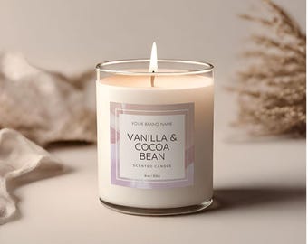 Plantilla moderna para etiquetas de velas, diseño de marca personalizable (descarga digital)