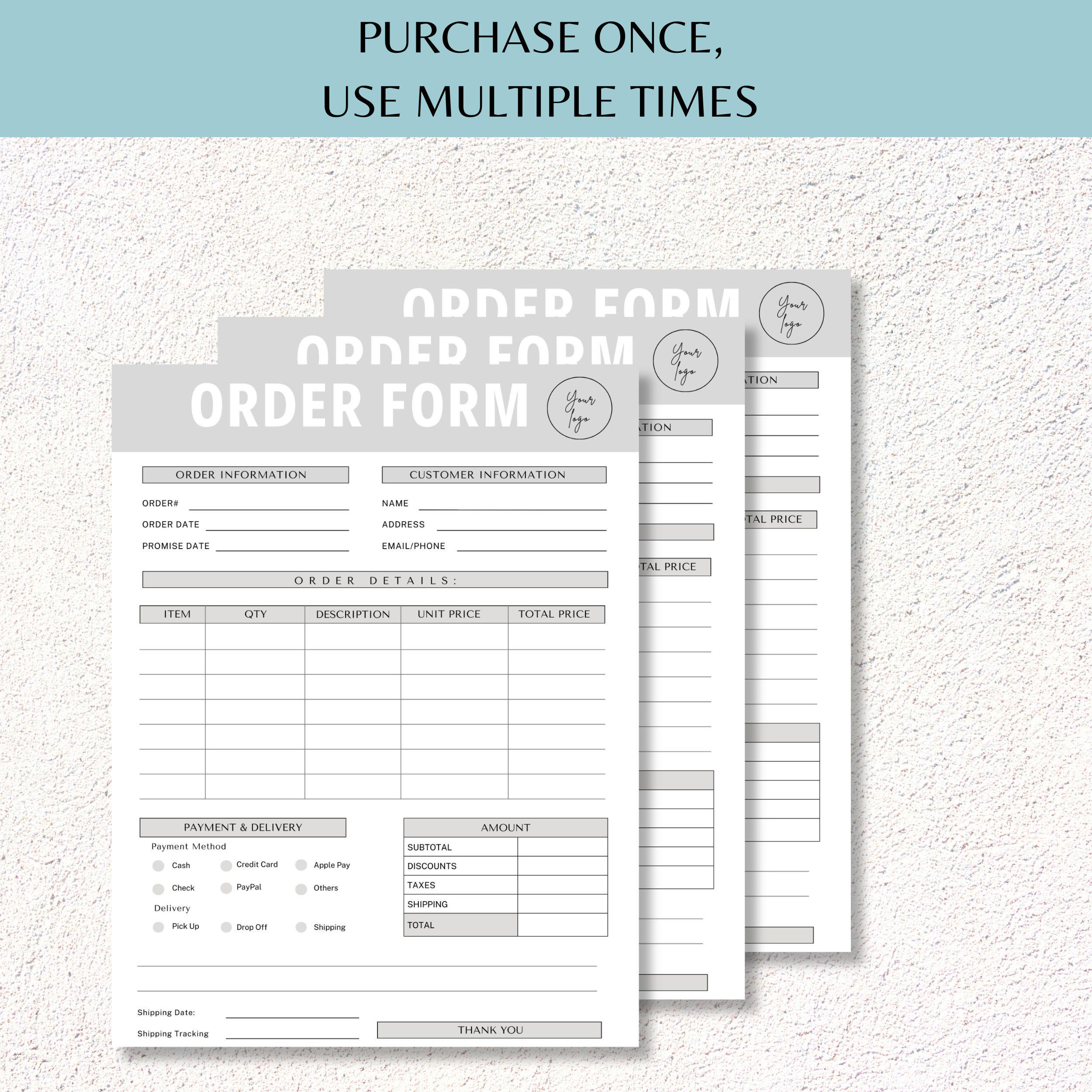Editable Small Business Order Form Template, Printable PDF, Canva - Etsy