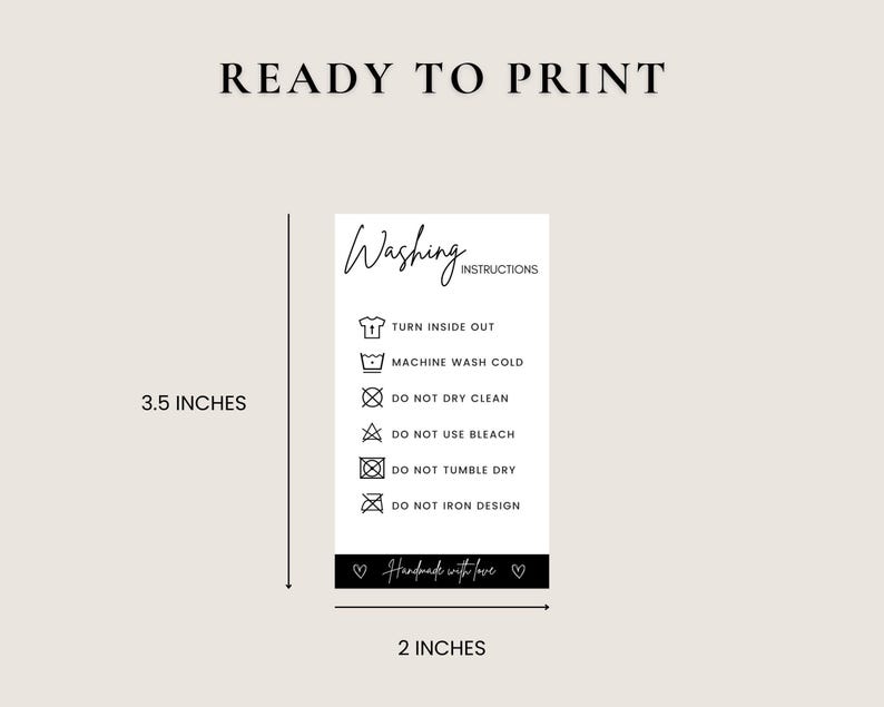 Washing Instructions Card Template, Printable Clothing Care ...