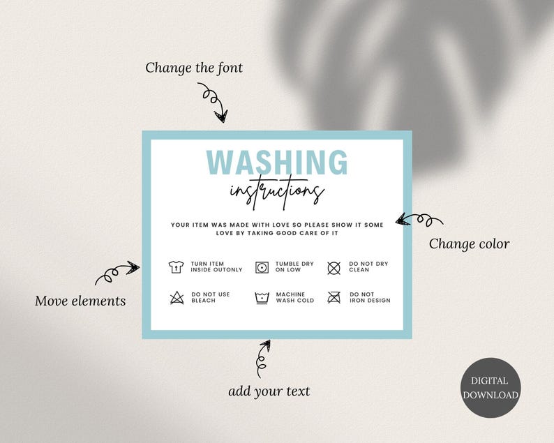 Editable Washing Instructions Card Template, Printable Clothing Care ...