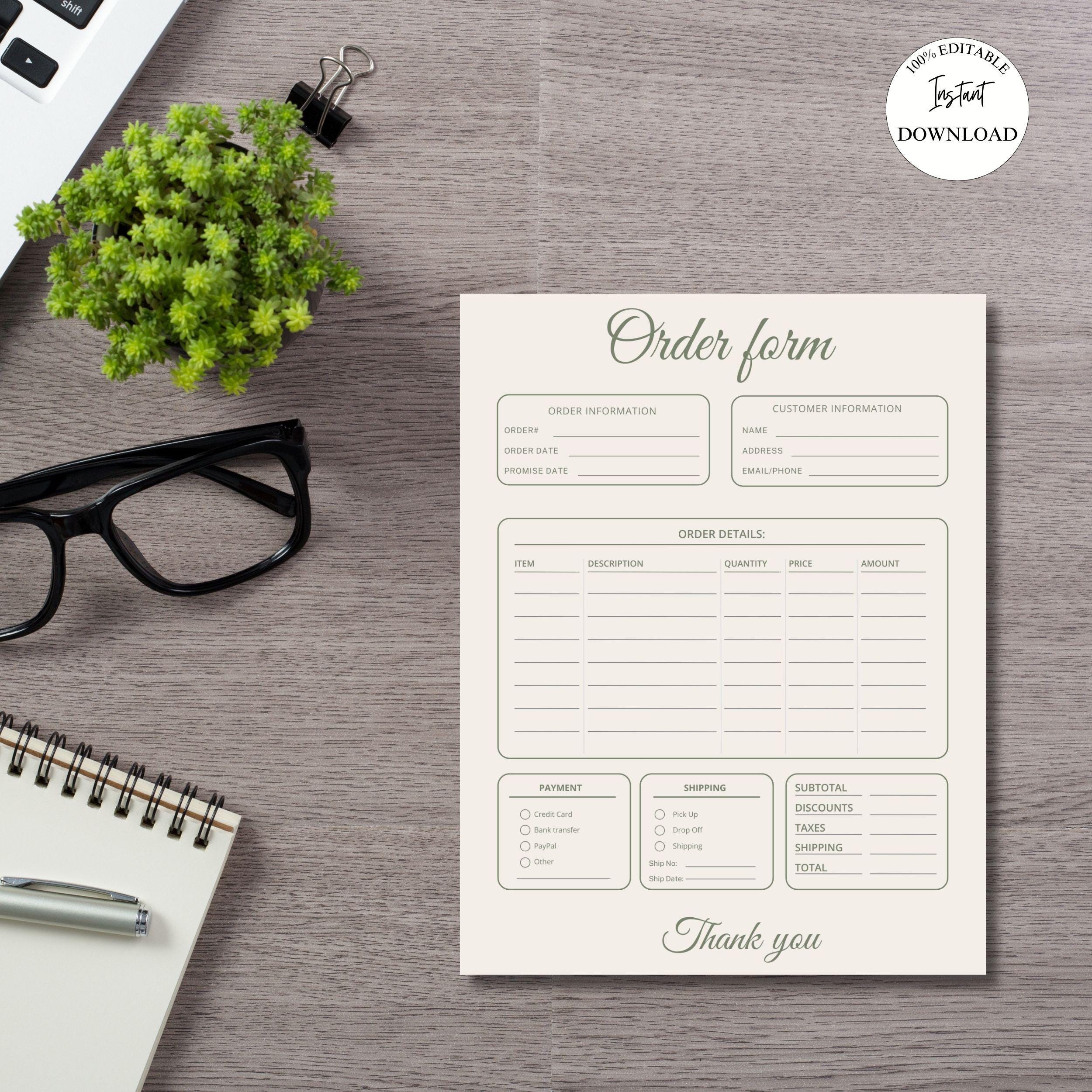 Editable Order Form Template, Small Business Order Tracker (instant ...