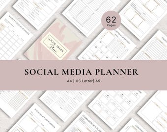 Planificador de redes sociales imprimible, Planificador de contenido, Plan de Instagram, Estrategia de marketing, Descarga instantánea, Planificador de negocios imprimible