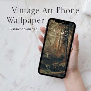 Giant Redwood Trees Vintage Phone Wallpaper, California Forest Landscape, Albert Bierstadt Nature Painting, Dramatic Woodland Art Background
