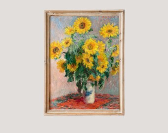 Sunflowers | Vintage Claude Monet Floral Wall Art Large Poster, Antique Botanical Yellow Sunflowers Art Print, Impressionist Wall Art Print