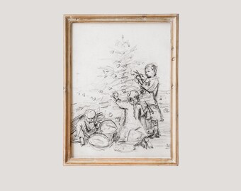 Décoration du sapin | Affiche murale de Noël vintage, Décoration de Noël pour la maison, Croquis ancien, Illustration d'hiver