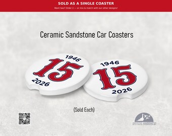 MLB - Red Sox 15-Game Win Streak (1946 & 2026) White - Ceramic Car Coaster (Single Pack)