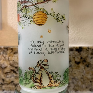 Winnie the Pooh Glass Jar with Bamboo Lid & Reusable Straw | 16oz Frosted