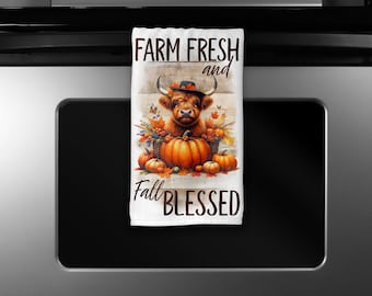 Cow - Farm Fresh Fall Blessed (16x24”) Kitchen Towel