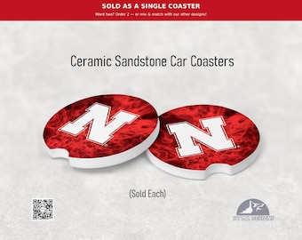 Nebraska - Ceramic Car Coaster | Officially Licensed Collegiate Product | University of Nebraska (Single Pack)
