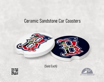 Boston Sports (White + Blue) - Ceramic Car Coaster (2-Pack)