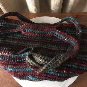 purple hand made crochet rope bag