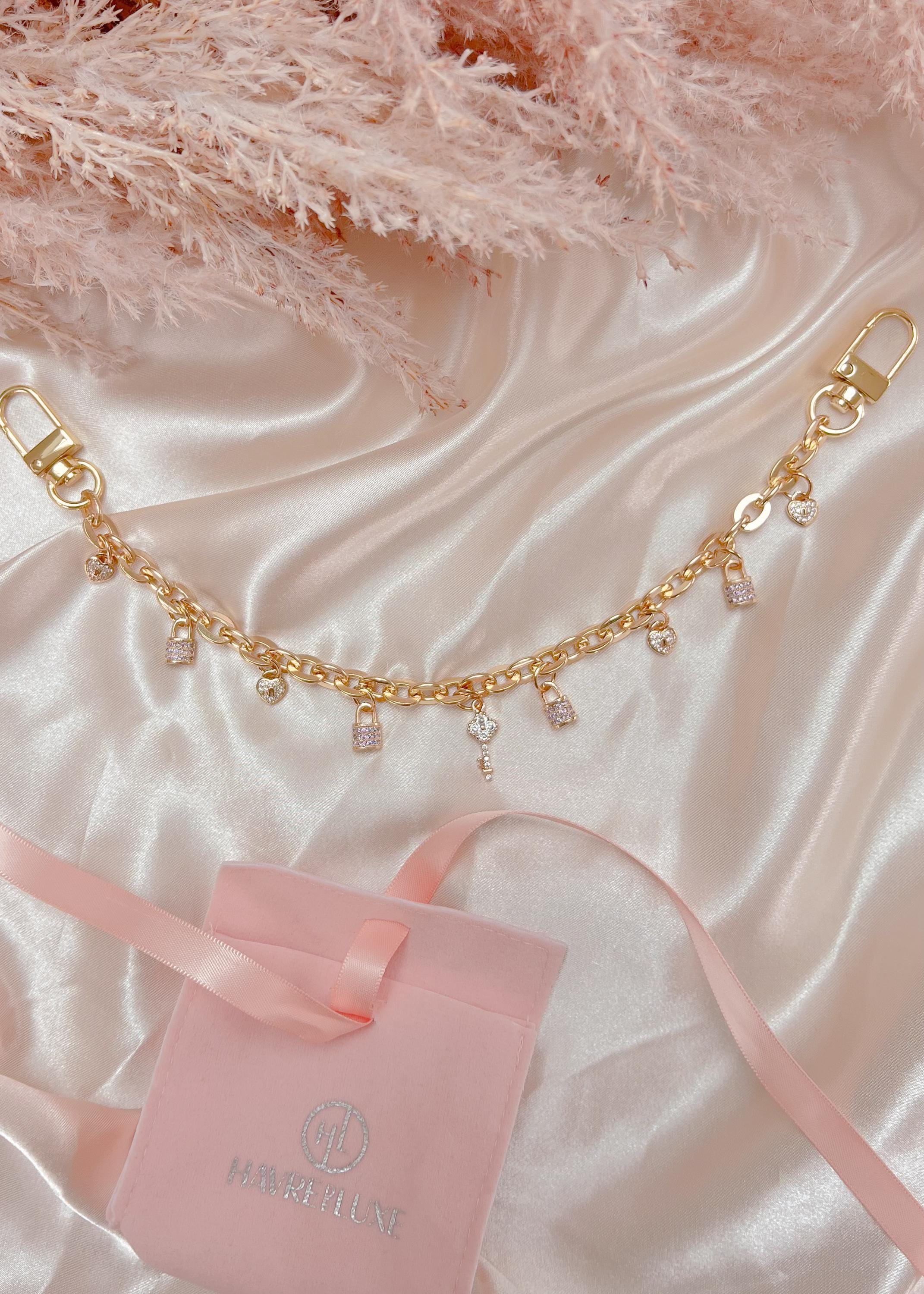 Vorhängeschloss & Schlüssel Diamanté Gold Handtasche Charme Luxus-Handtasche Charme Gold Kette für Geldbeutel / Taschen / Designer Geldbörse Zubehör / Frauen Taschen Anhänger
