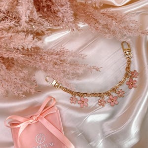 Dije de bolso Fleur Rose, dije de bolso de lujo, cadena dorada para monederos, bolsos, accesorios de diseñador para monederos, dije para bolso de mujer
