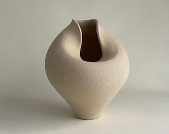 Handmade Beige Ceramic Vase, Abstract Vessel, Minimalist Modern Decor, Home Decor, Unique Vase, Decorative Nordic Vase, Housewarming Gift