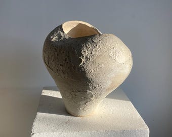 Abstract Ceramic Vase, White Crater Texture, Sculptural Vase