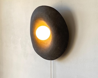 Textured Stoneware Ceramic Wall Sconce, Sculptural Black Wall Light