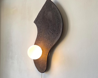 Handmade Textured Black Ceramic Wall Sconce, Modern Wall Light