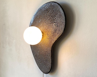 Black Crack Textured Wall Sconce – Handmade Ceramic Wall Lamp