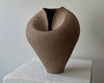 Brown Ceramic Vase, Organic Sculptural Textured Vessel
