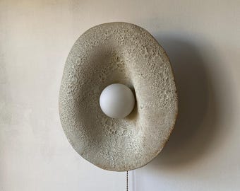 White Magma Ceramic Wall Sconce – Handmade Stoneware Wall Lamp, Textured Sculptural Lighting