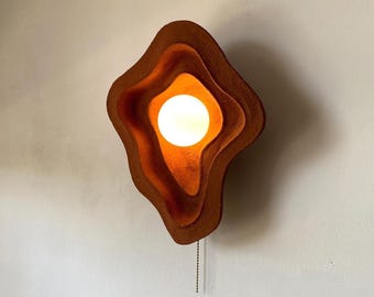 Red Ceramic Wall Lamp – Stoneware Clay Lighting, Handmade Wall Sconce, Warm Natural Finish
