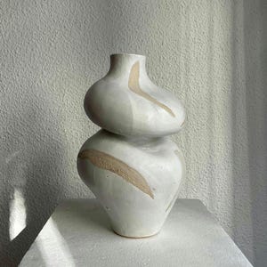 White Textured Stoneware Ceramic Vase: Abstract Nordic Home Decor