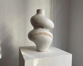 White Textured Stoneware Ceramic Vase: Abstract Nordic Home Decor