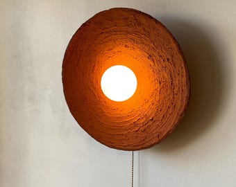Textured Stoneware Ceramic Wall Sconce, Sculptural Clay Lamp, Organic Lighting