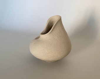 Beige Stoneware Ceramic Vase, Soft Nordic Hygge Home Decor Object