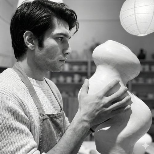 手作りの白いテクスチャーのある陶器の花瓶：モダンアート作品、ホーム