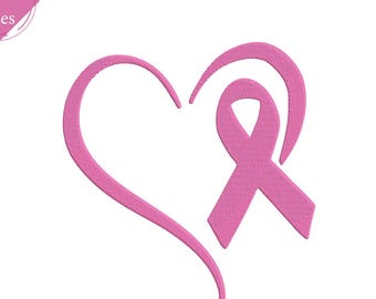 Breast cancer ribbon embroidery machine design heart pes dst file 7 Sizes Instant download