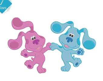 Blue Dogs Machine Embroidery Design, 7 Sizes (Instant Download)