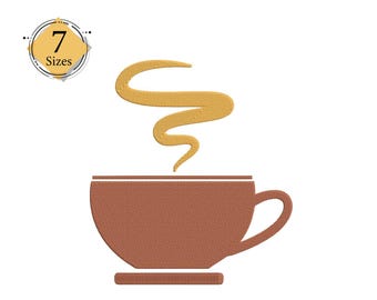 Coffee cup embroidery design 7 sizes instant download