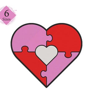 Applique ricamo macchina digitale cuore puzzle autismo 6 misure, applique autismo, applique puzzle, download immediato cuore puzzle