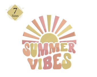 Summer Vibes Embroidery Design: 7 Sizes (Instant Download)