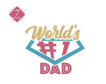 May include: World's #1 Dad in a blue and pink diamond shape with a yellow wave design.
