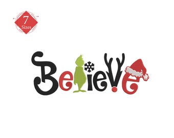 Believe Christmas Embroidery Design, Holiday Machine Embroidery (Instant Download)