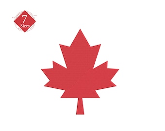 Diseño de bordado a máquina de hoja de arce canadiense: puntada de relleno (descarga instantánea, 7 tamaños)