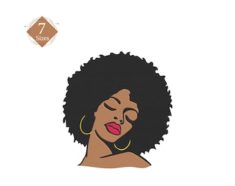 Diseño de bordado de mujer afro: Mujer africana con sombrero (7 tamaños, descarga instantánea)