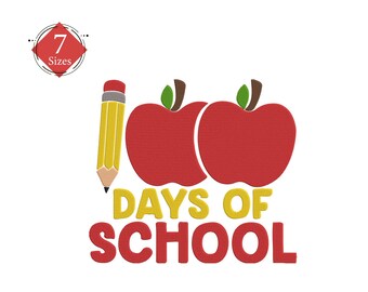 100 Days of School Pencil Apple applique embroidery design 7 sizes instant download