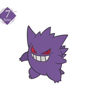 May include: Purple cartoon ghost with a mischievous grin and red eyes. The ghost has a pointy head and a rounded body.